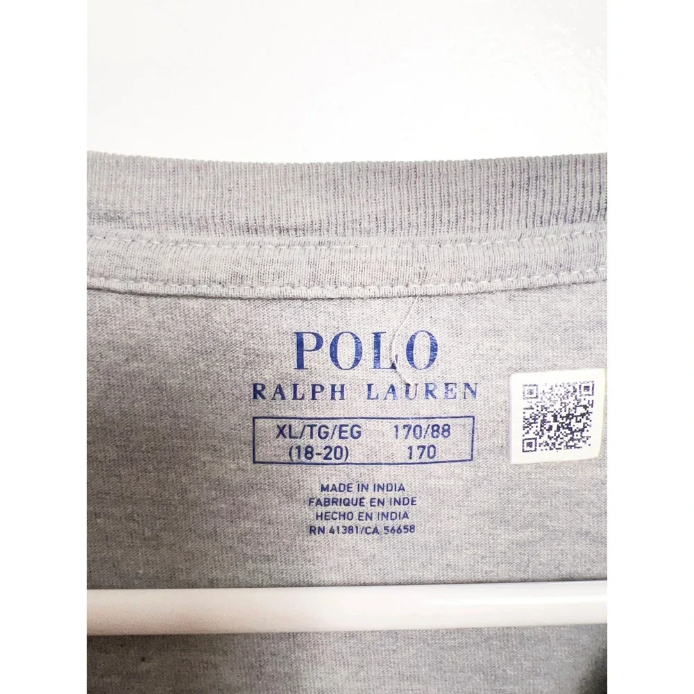 Polo Ralph Lauren Boys XL 18-20 Gray Varsity Logo Graphic T-Shirt SS School Prep